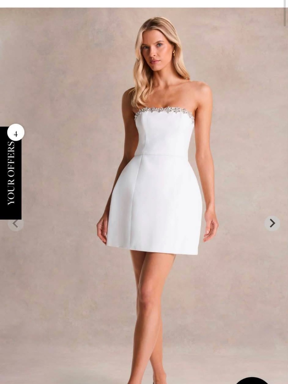 Strapless White Mini Dress with Jeweled Trim